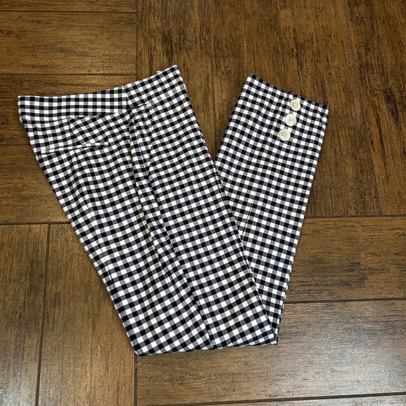 J Crew Navy Blue Gingham Check Remi Ankle Pants Button Detail Size 4T - Picture 5 of 11